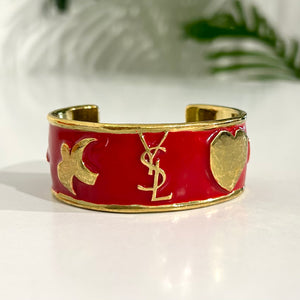 Vintage YSL Red Enamel & Gold Tone Icon Bracelet