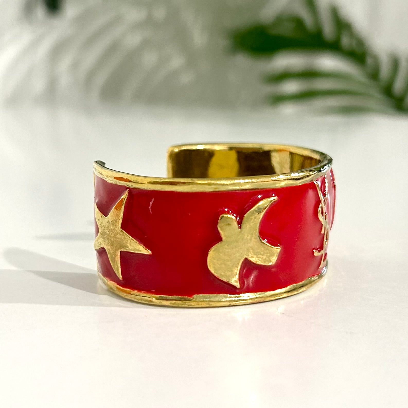 Vintage YSL Red Enamel & Gold Tone Icon Bracelet