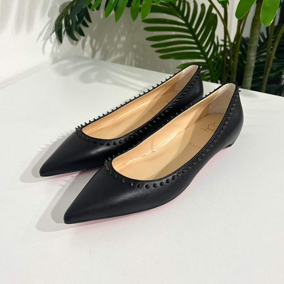 Christian Louboutin Black Spiked Anjalina Flats size 41 Dina C s
