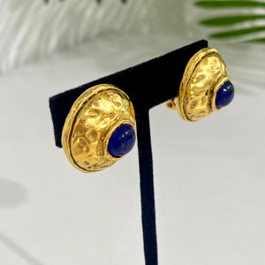 Chanel Vintage Blue Gripoix Gold Dome Earrings