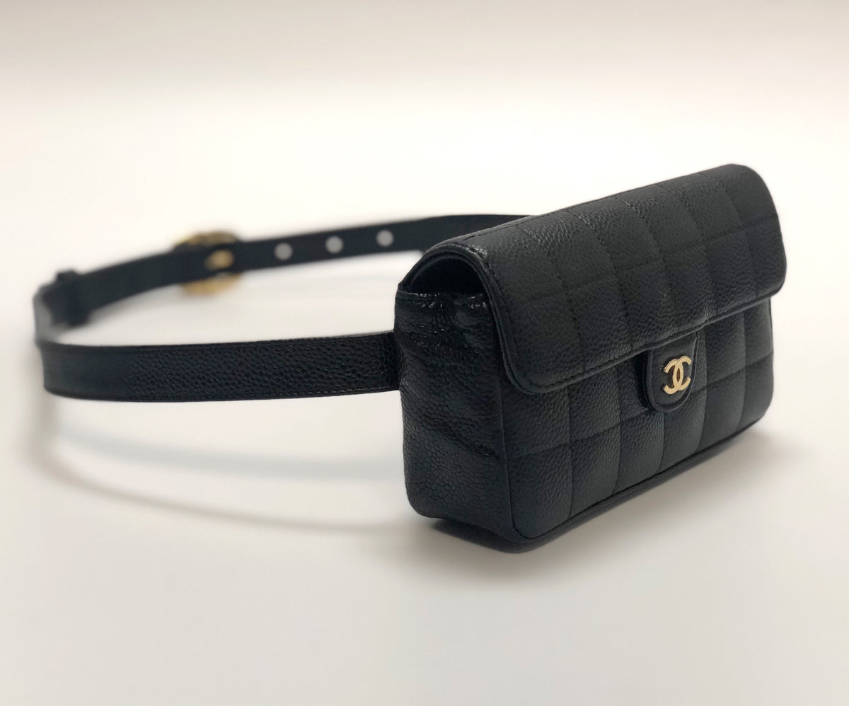 Pre-Owned Chanel Chocolate Bar Black Caviar Leather Belt Bag – AV Luxury