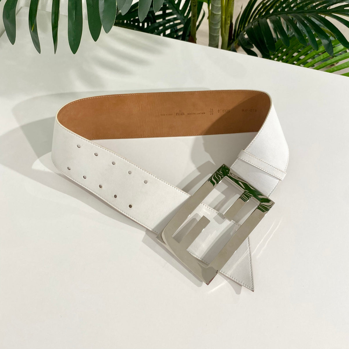 Fendi White FF Embossed Leather Belt Strap NWT | Made in Italy | 38” Fendi FF White Belt Like new | Mercari main image 4