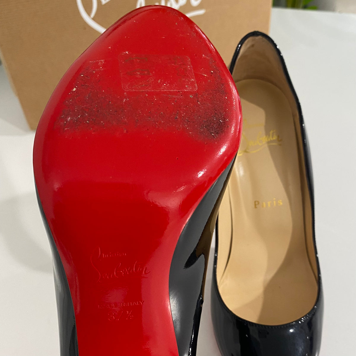 Christian Louboutin Black Patent Wavy Heels – Dina C's Fab and Funky  Consignment Boutique