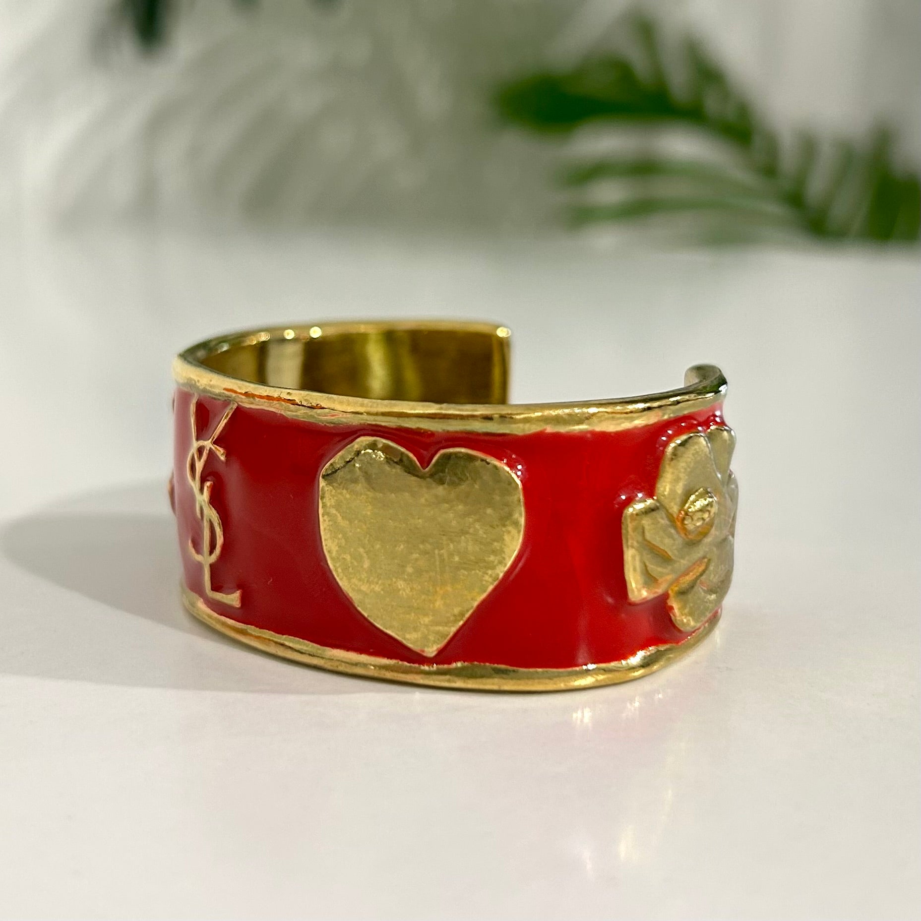 Vintage YSL Red Enamel & Gold Tone Icon Bracelet