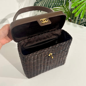 Chanel Vintage Brown Wicker Basket Bag