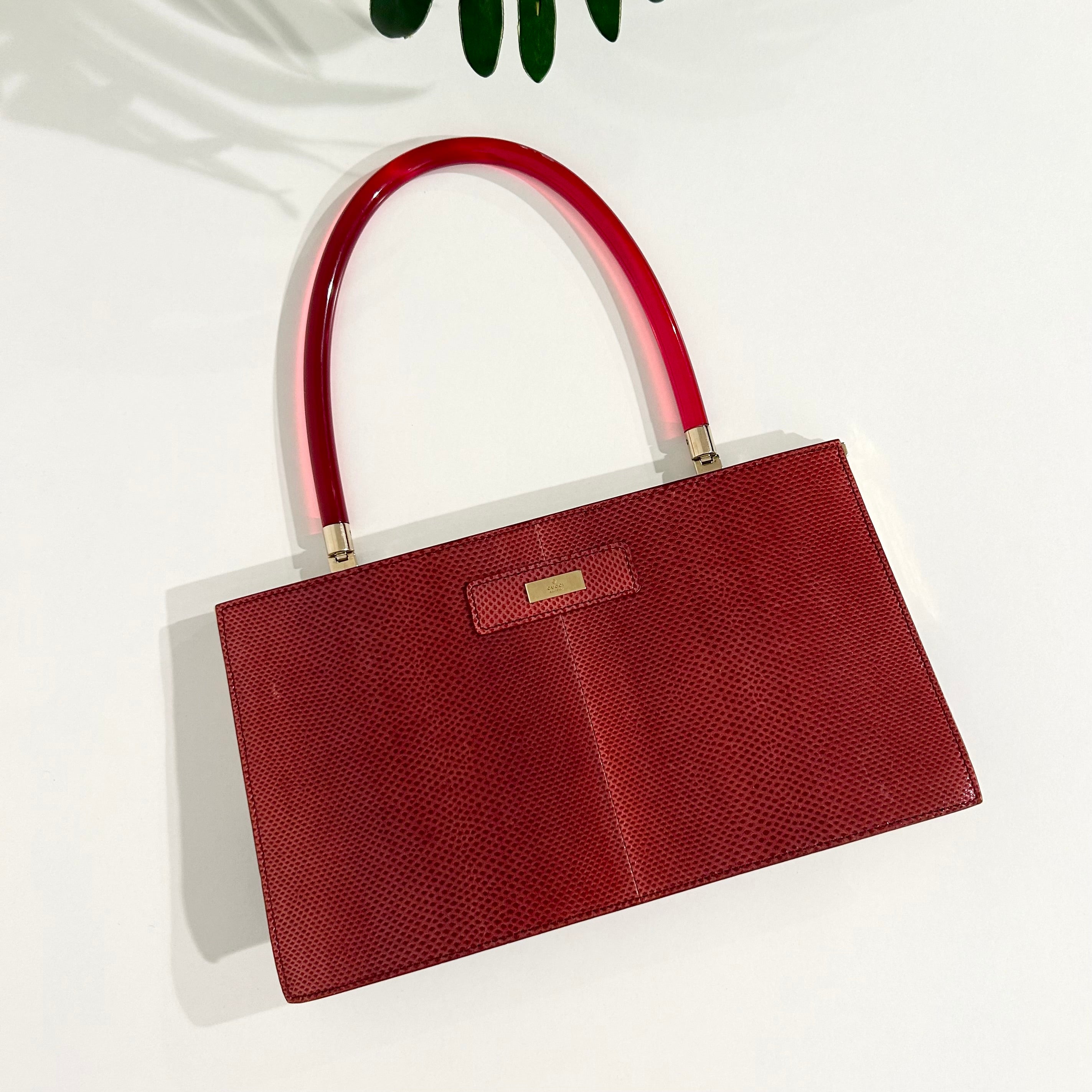 Gucci Tom Ford Red Karung Lucite Handle Bag