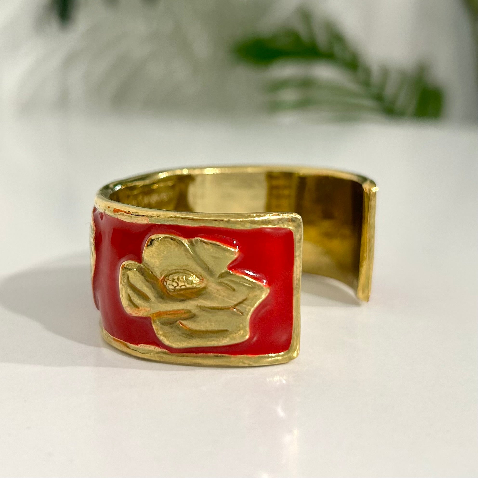 Vintage YSL Red Enamel & Gold Tone Icon Bracelet