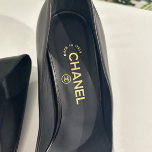 Chanel Black Chain Trim Wedges