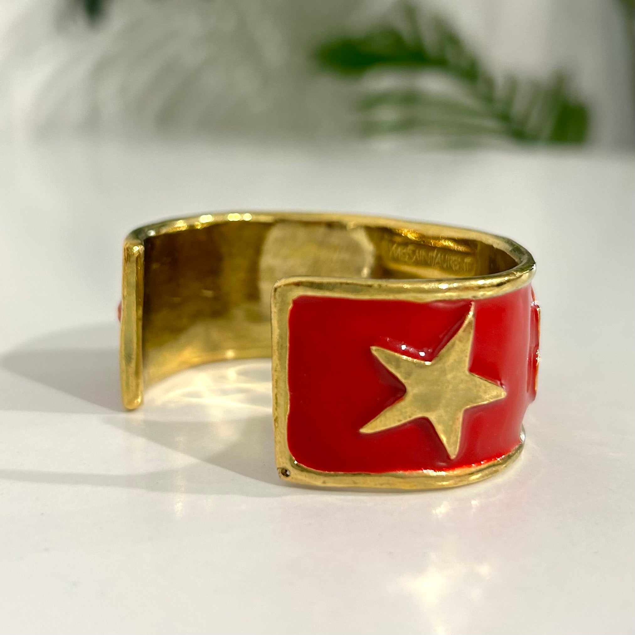 Vintage YSL Red Enamel & Gold Tone Icon Bracelet