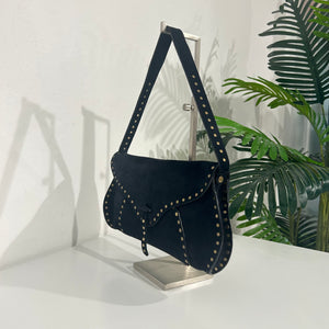 Celine Studded Dark Blue Suede Shoulder Bag