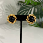 Chanel Gold & Black Button Earrings