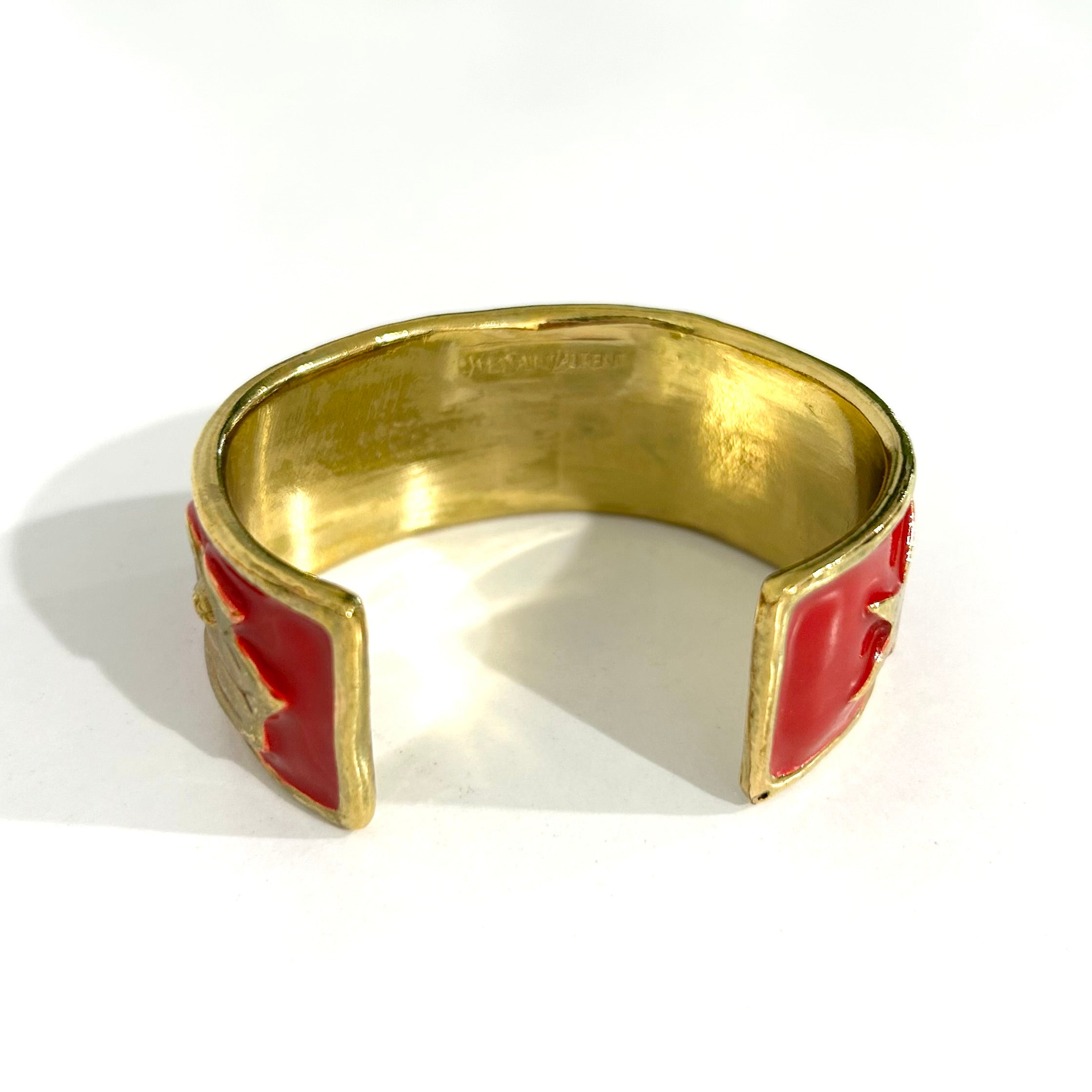 Vintage YSL Red Enamel & Gold Tone Icon Bracelet