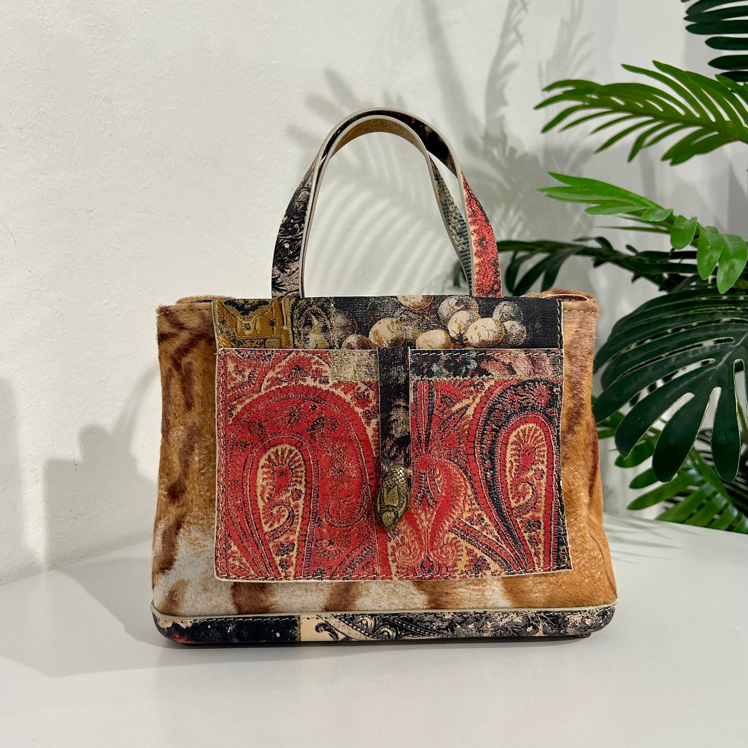 Roberto Cavalli Paisley & Tiger Print Mini Tote Bag