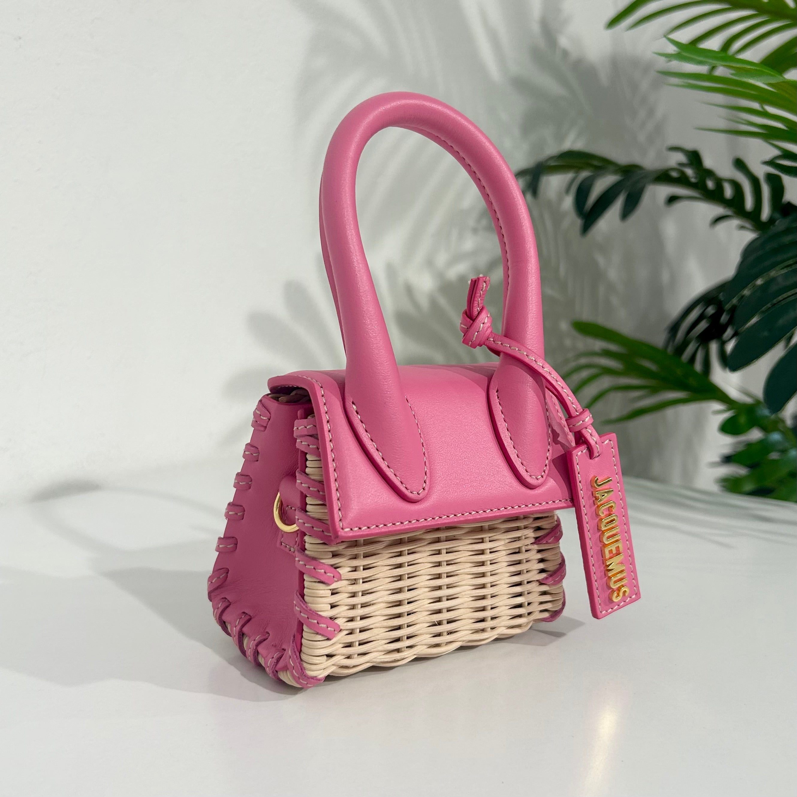 Jacquemus Pink & Wicker Mini Le Chiquito Bag