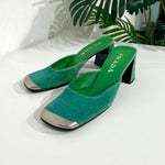 Prada FW99 Green Suede Mules with Silver Toe