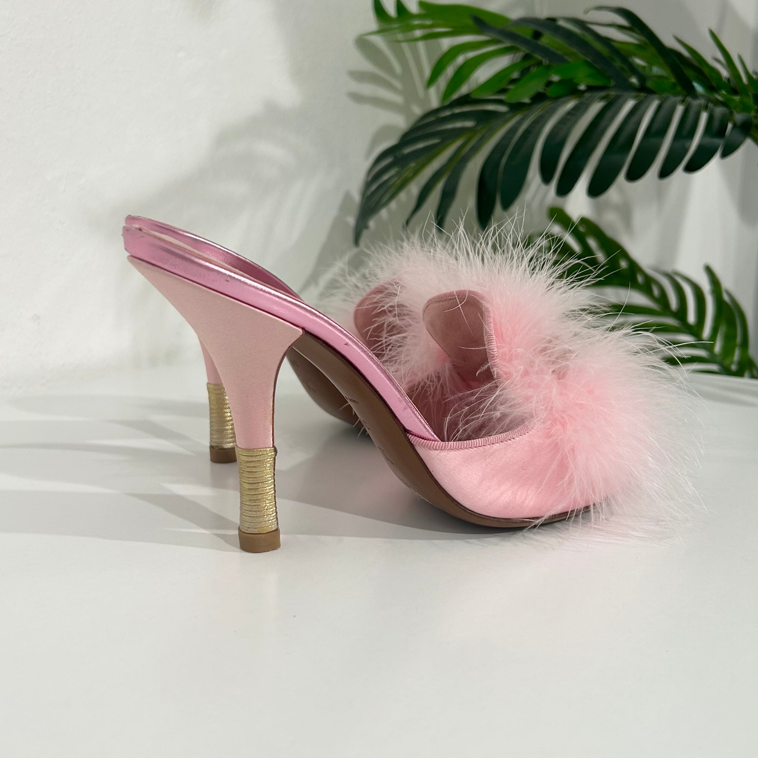 Louis Vuitton Pink Marabou Feather Heels