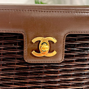 Chanel Vintage Brown Wicker Basket Bag