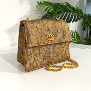 Chanel Vintage Gold Brocade Flap Bag