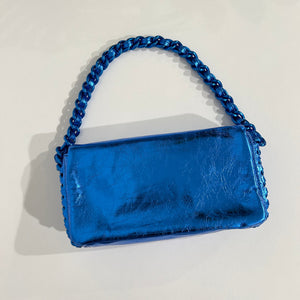 Chanel Metallic Blue Chain Trim Shoulder Bag