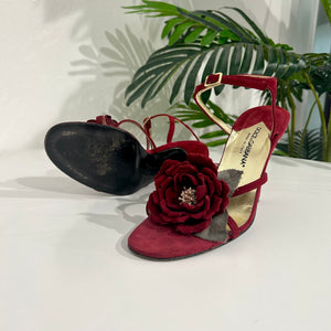 Dolce & Gabbana Red Suede Flower Heels