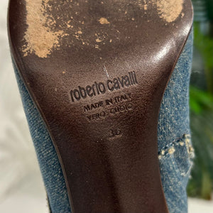 Roberto Cavalli Rose Embroidered Denim Boots