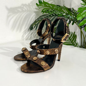 Versace Bronze Snakeskin Heeled Sandals with Meduas