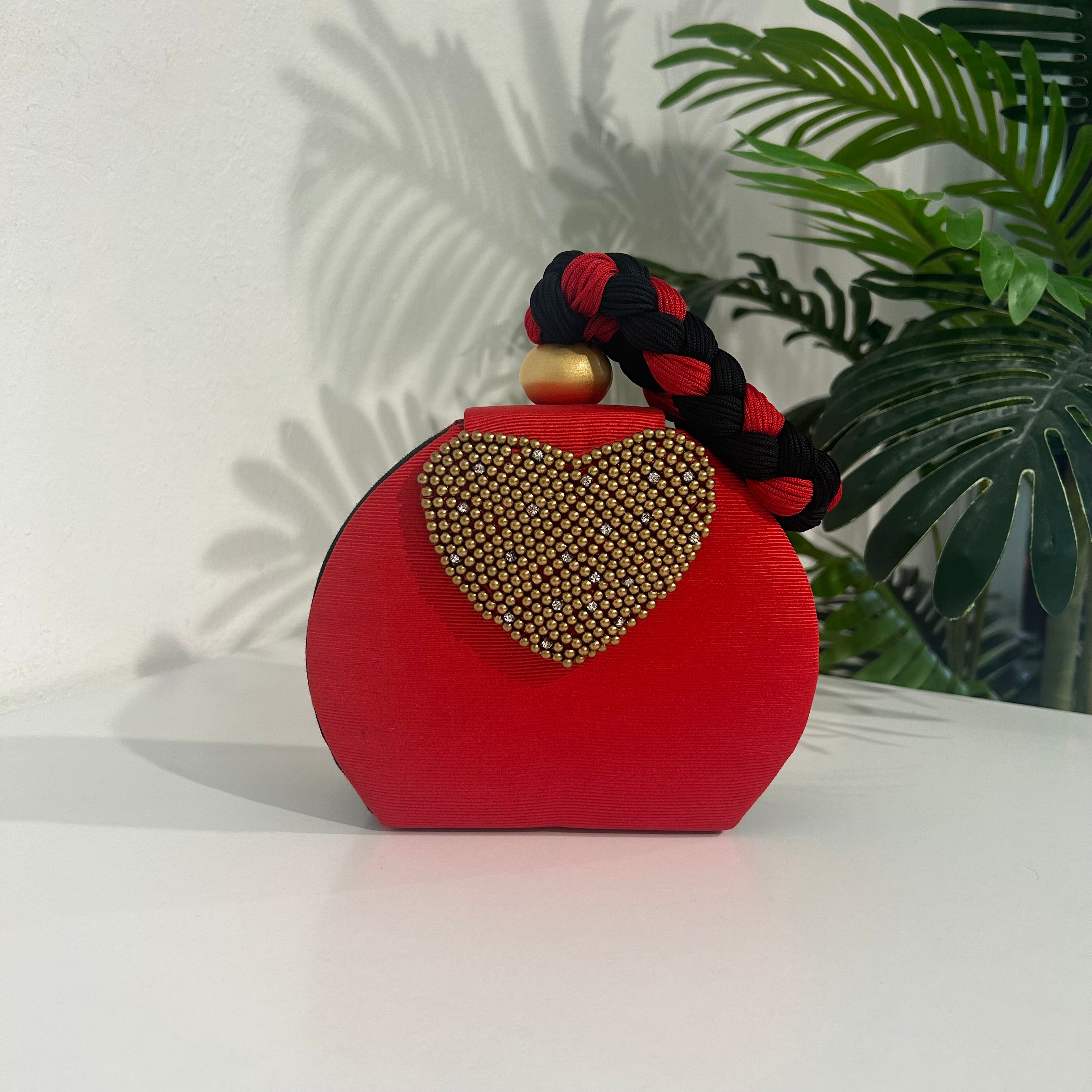 Red & Black Grosgrain Heart Bag