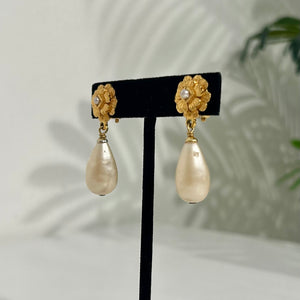 Chanel Pearl Drop Camellia Earrings