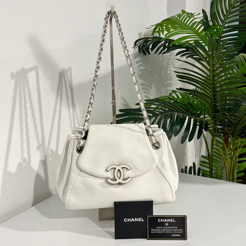 Chanel White Lambskin Sensual CC Accordion Flap Bag