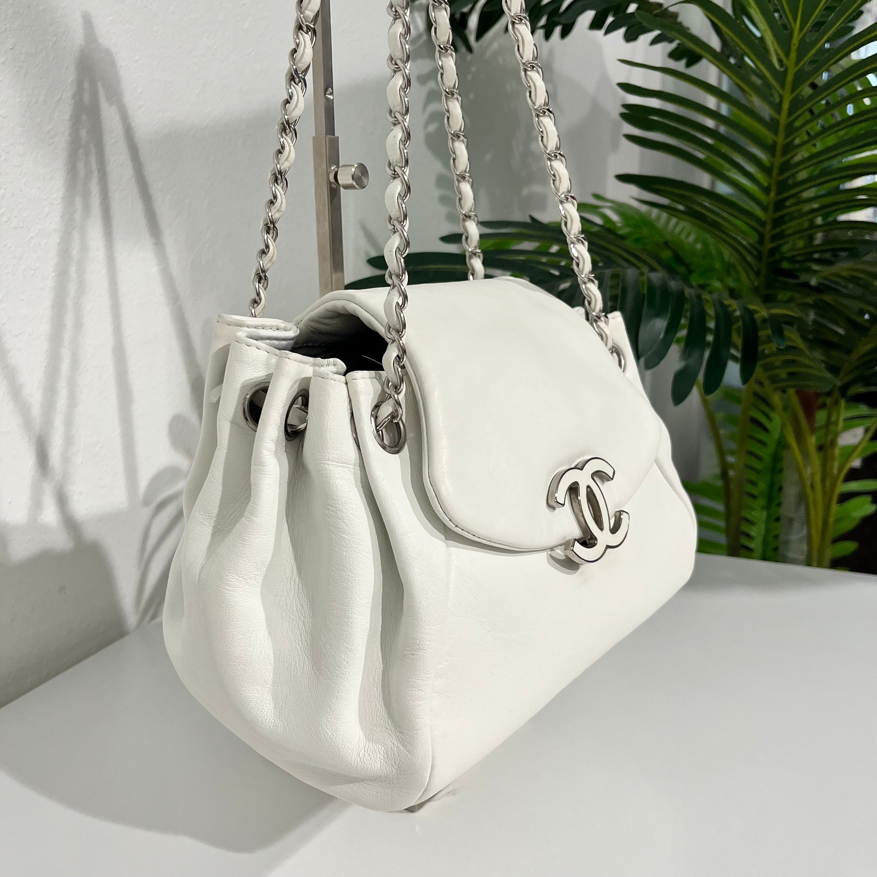 Chanel White Lambskin Sensual CC Accordion Flap Bag