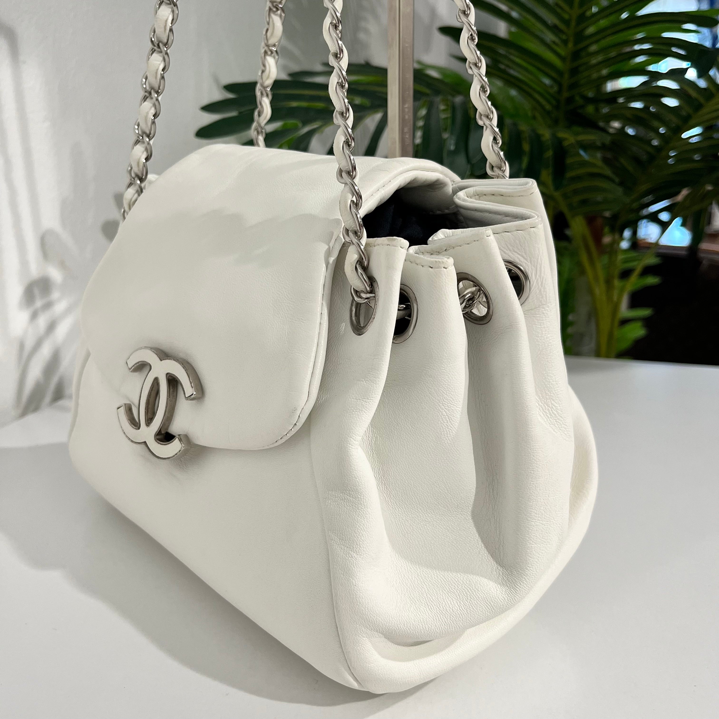 Chanel White Lambskin Sensual CC Accordion Flap Bag