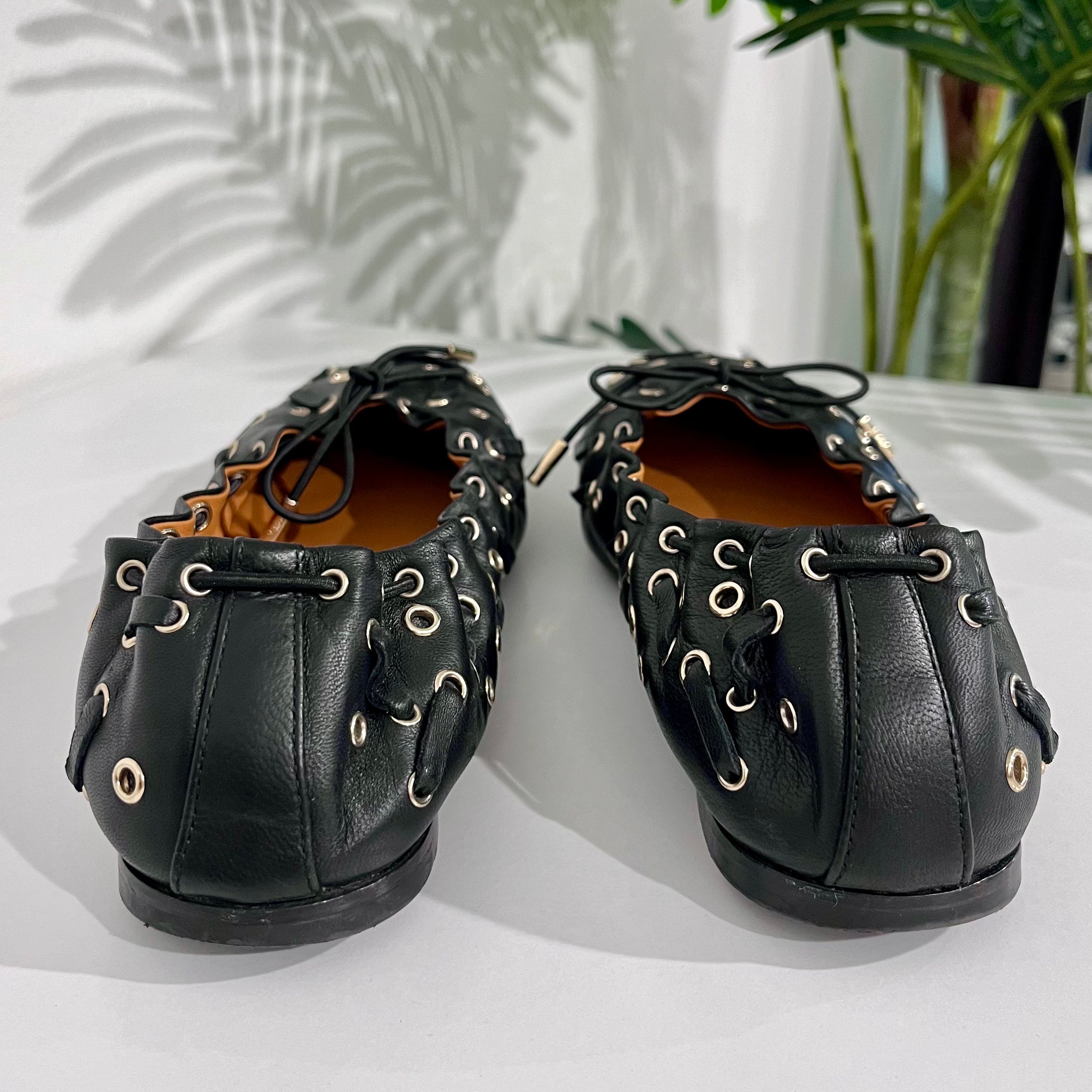 Chloe Grommet Black Leather Ballet Flats