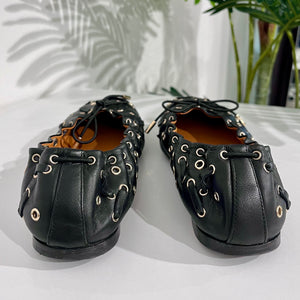 Chloe Grommet Black Leather Ballet Flats
