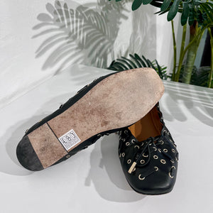 Chloe Grommet Black Leather Ballet Flats