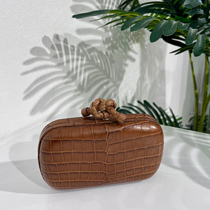 Bottega Veneta Brown Crocodile Knot Clutch