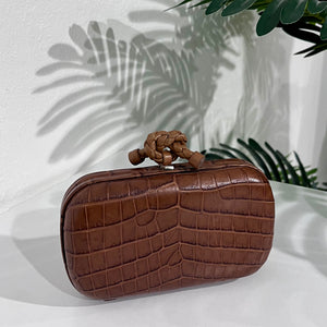 Bottega Veneta Brown Crocodile Knot Clutch