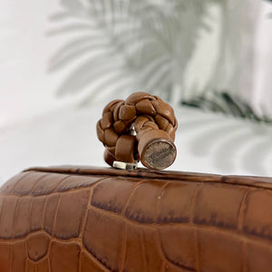 Bottega Veneta Brown Crocodile Knot Clutch