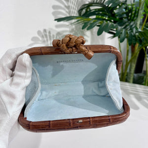 Bottega Veneta Brown Crocodile Knot Clutch