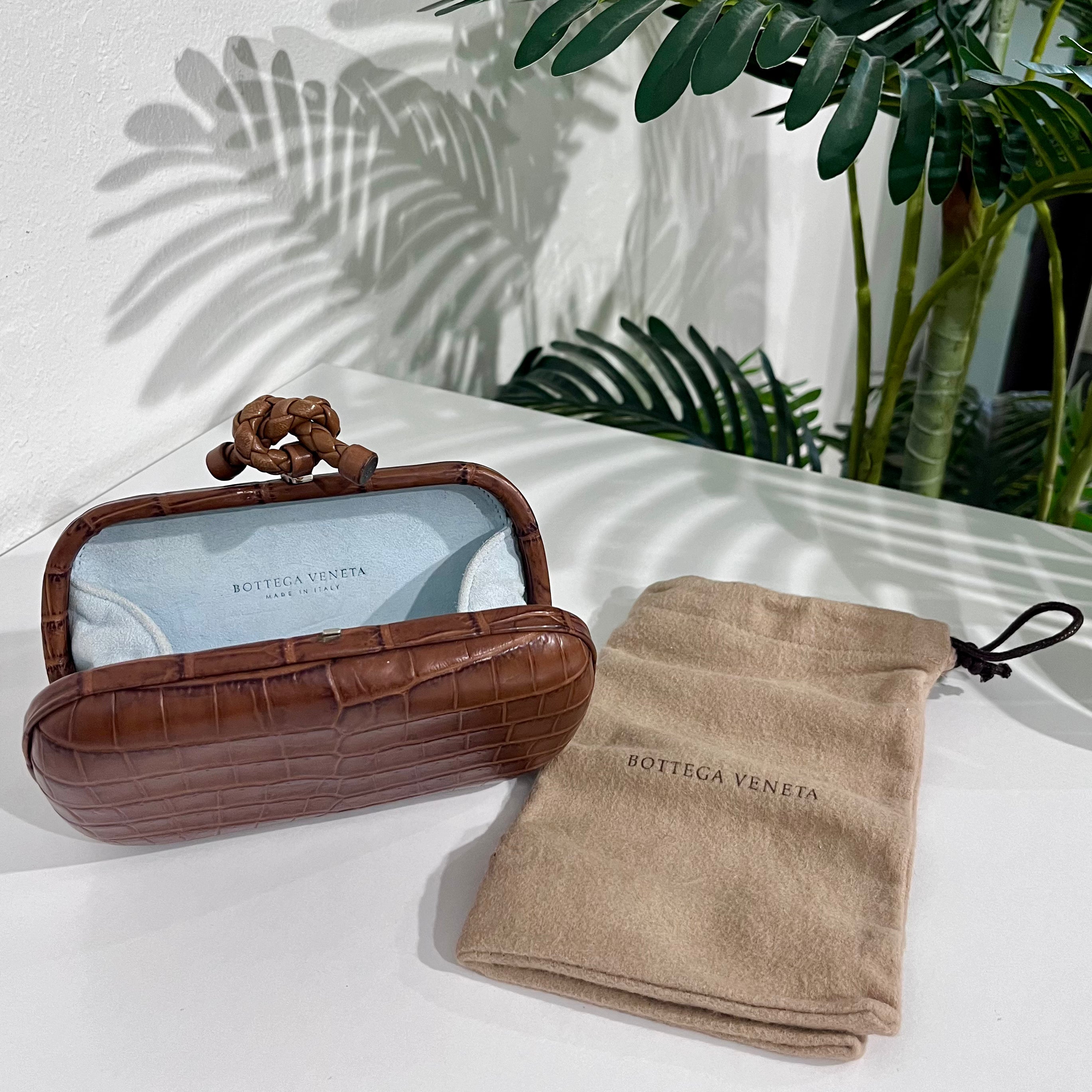 Bottega Veneta Brown Crocodile Knot Clutch