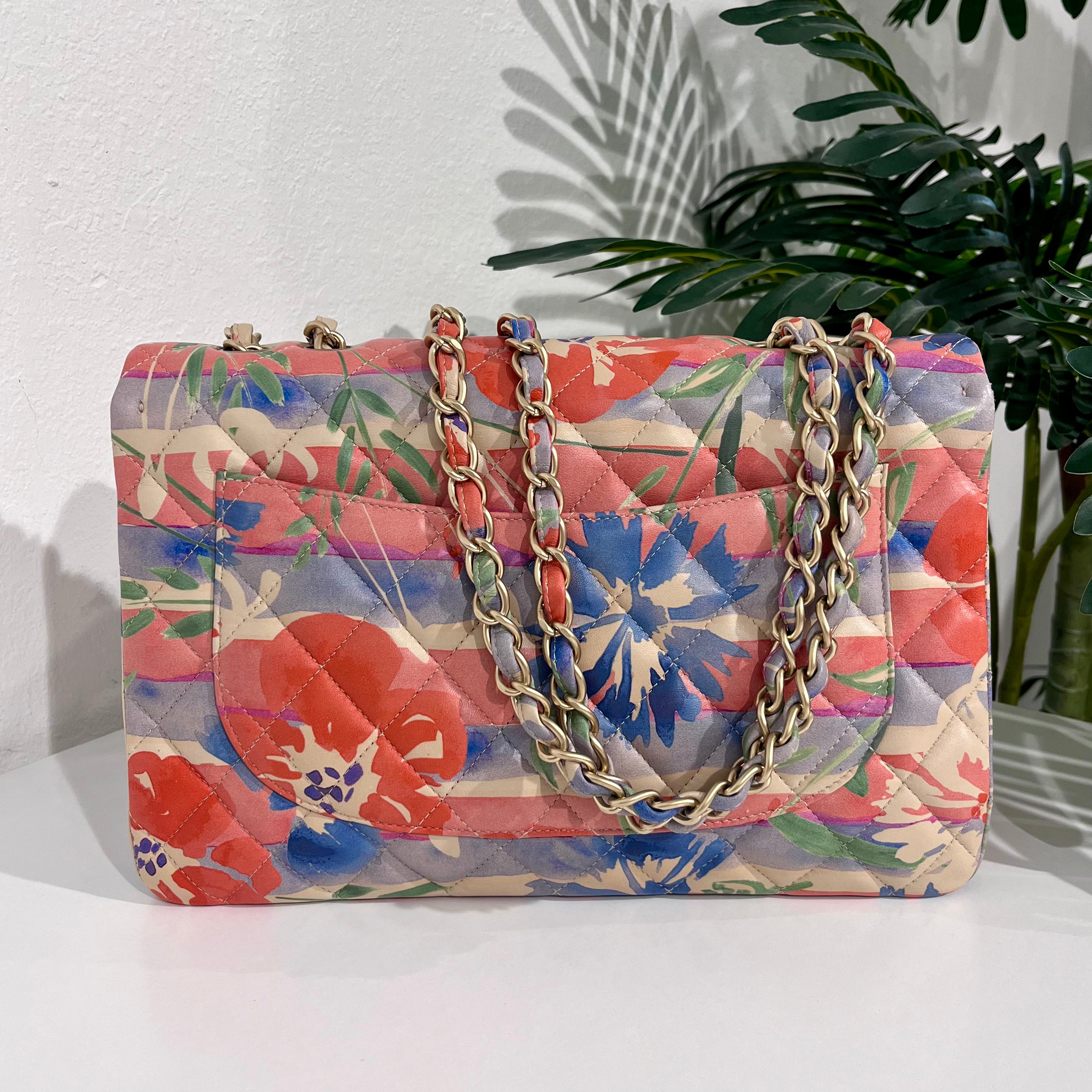 Chanel Pastel Watercolor Floral Jumbo Classic Single Flap Bag