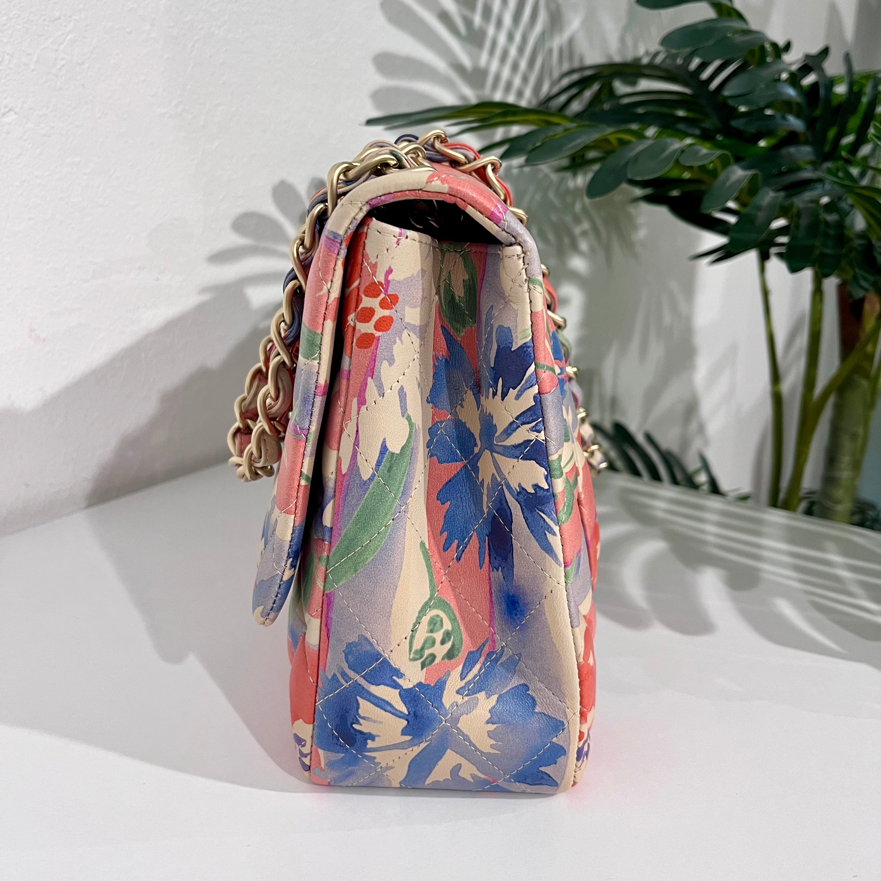 Chanel Pastel Watercolor Floral Jumbo Classic Single Flap Bag
