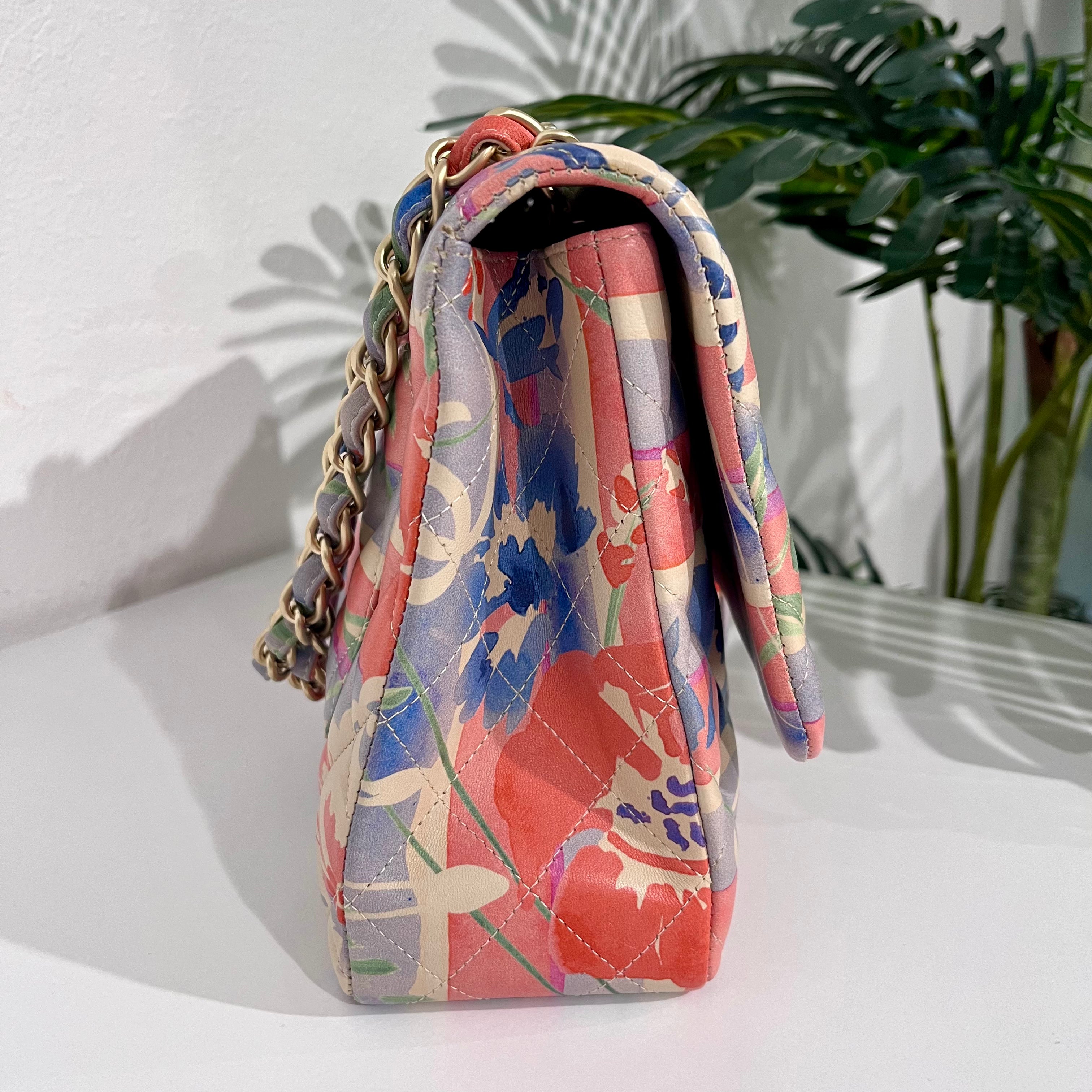 Chanel Pastel Watercolor Floral Jumbo Classic Single Flap Bag