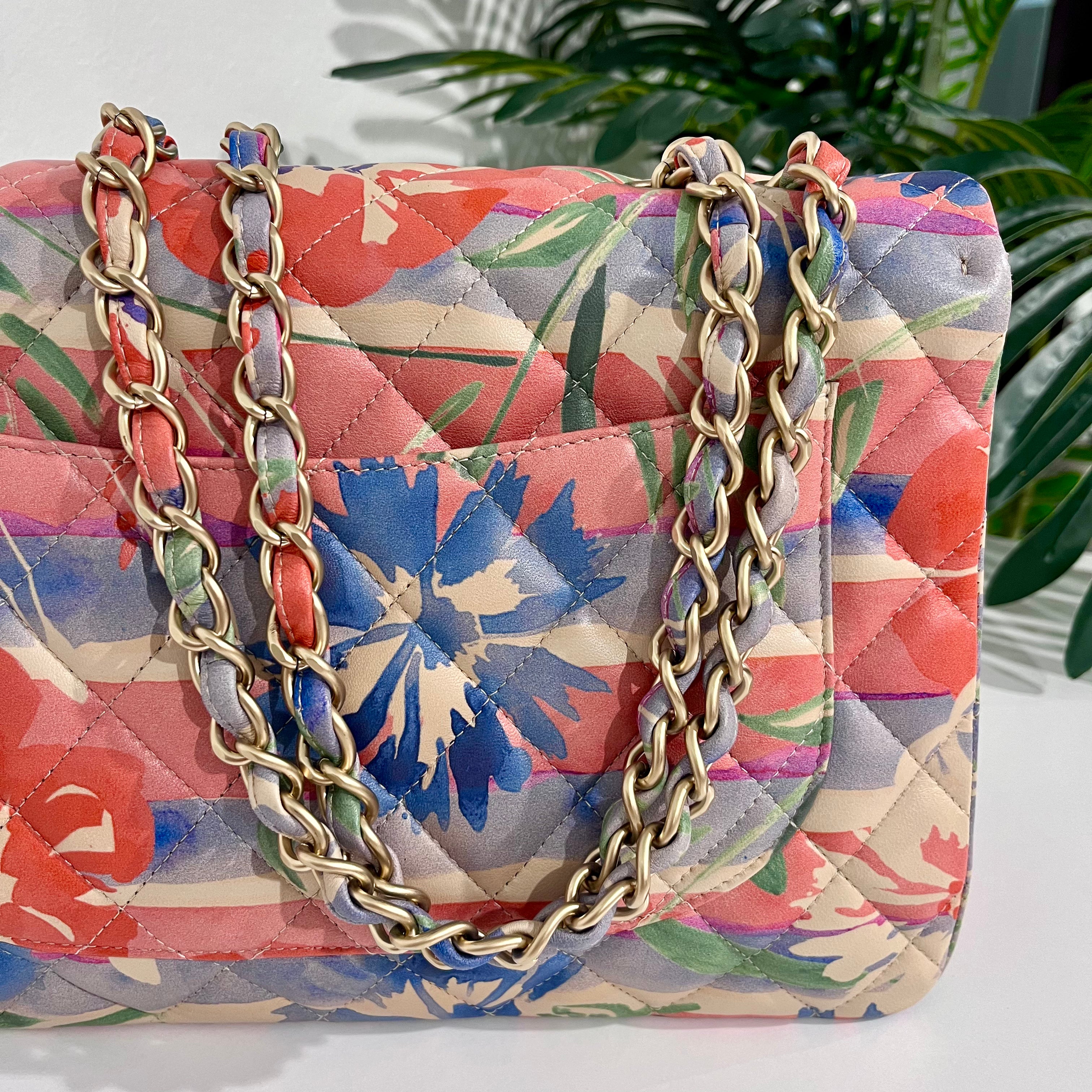 Chanel Pastel Watercolor Floral Jumbo Classic Single Flap Bag