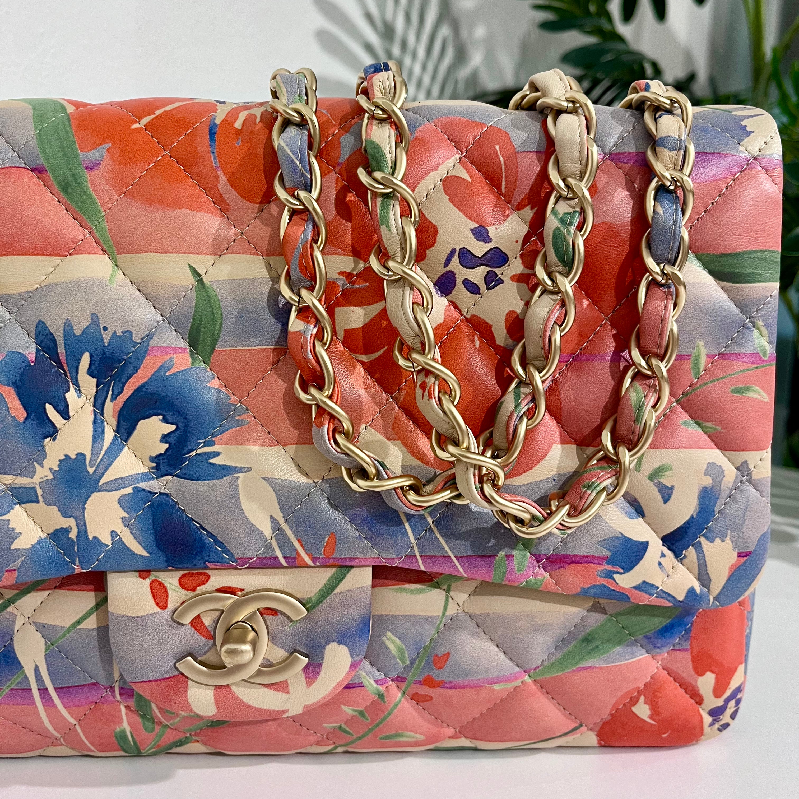 Chanel Pastel Watercolor Floral Jumbo Classic Single Flap Bag