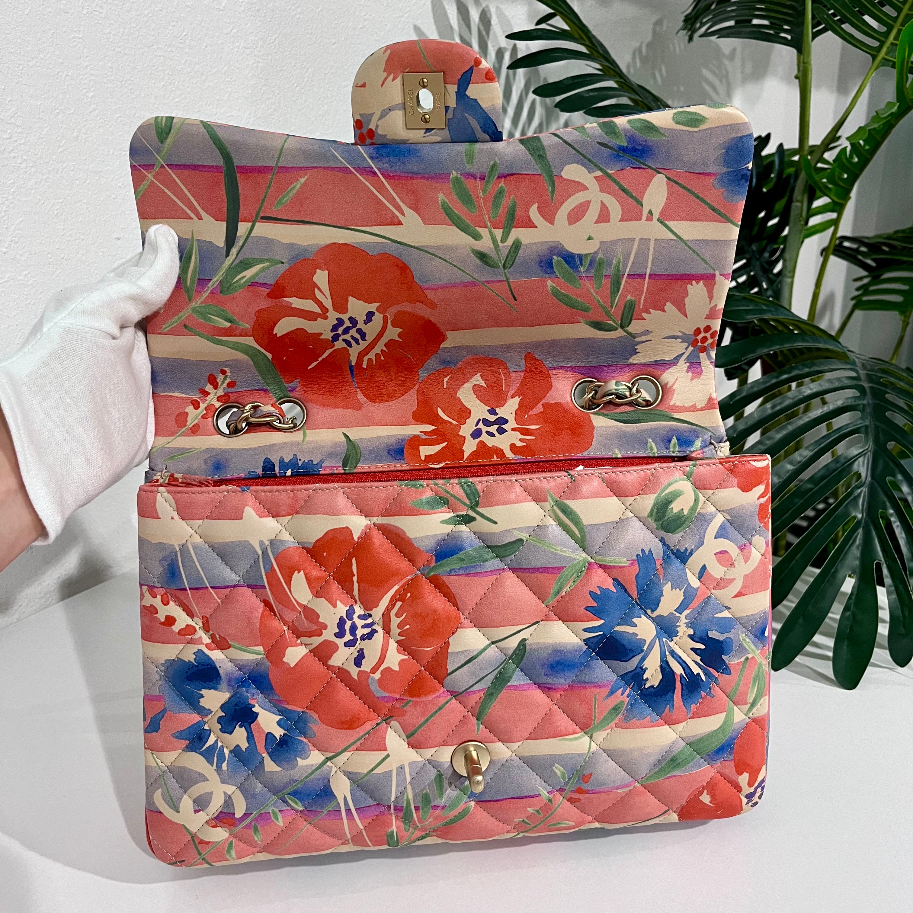 Chanel Pastel Watercolor Floral Jumbo Classic Single Flap Bag