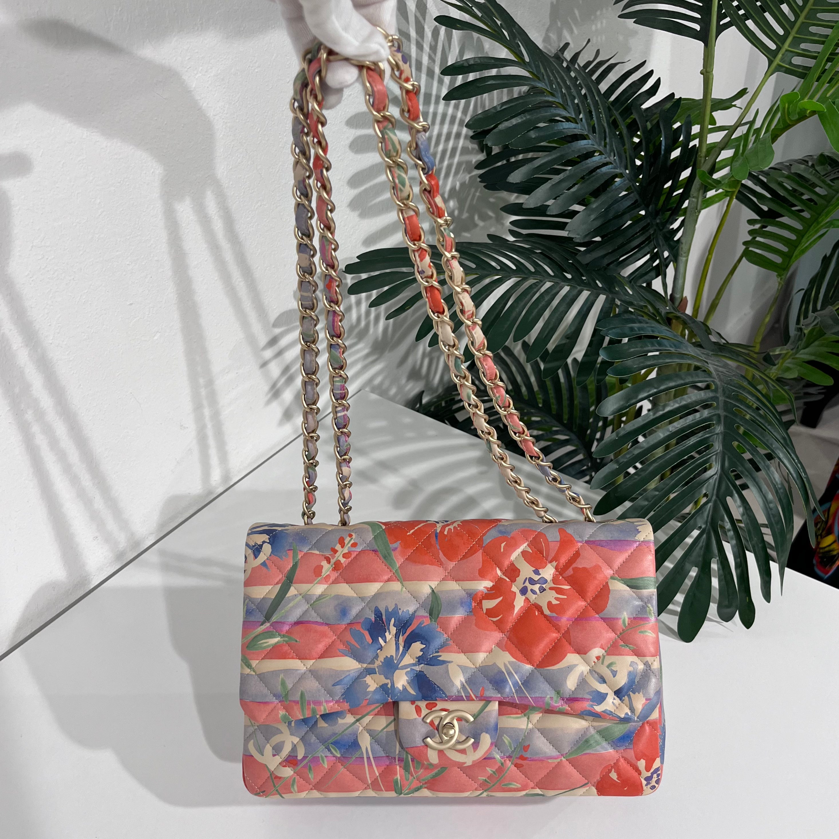 Chanel Pastel Watercolor Floral Jumbo Classic Single Flap Bag