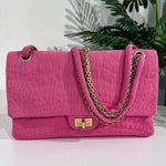 Chanel Pink Jersey Coco Croc Reissue 226 Double Flap Bag