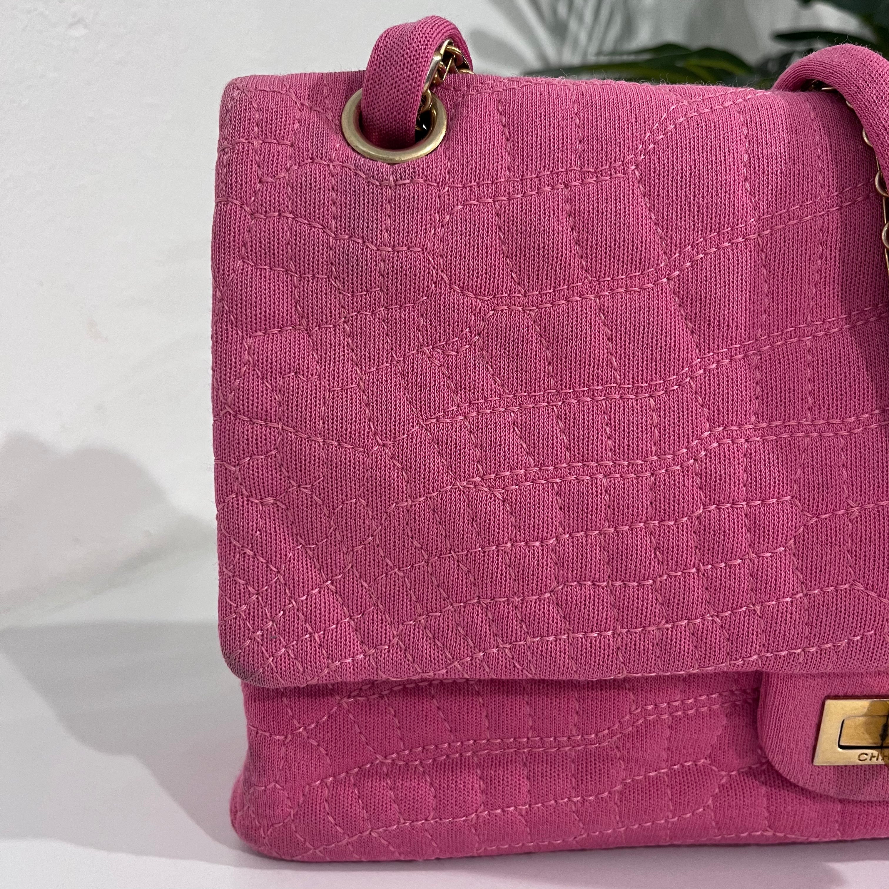 Chanel Pink Jersey Coco Croc Reissue 226 Double Flap Bag