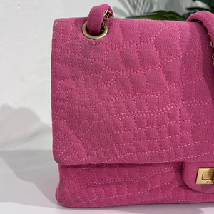 Chanel Pink Jersey Coco Croc Reissue 226 Double Flap Bag
