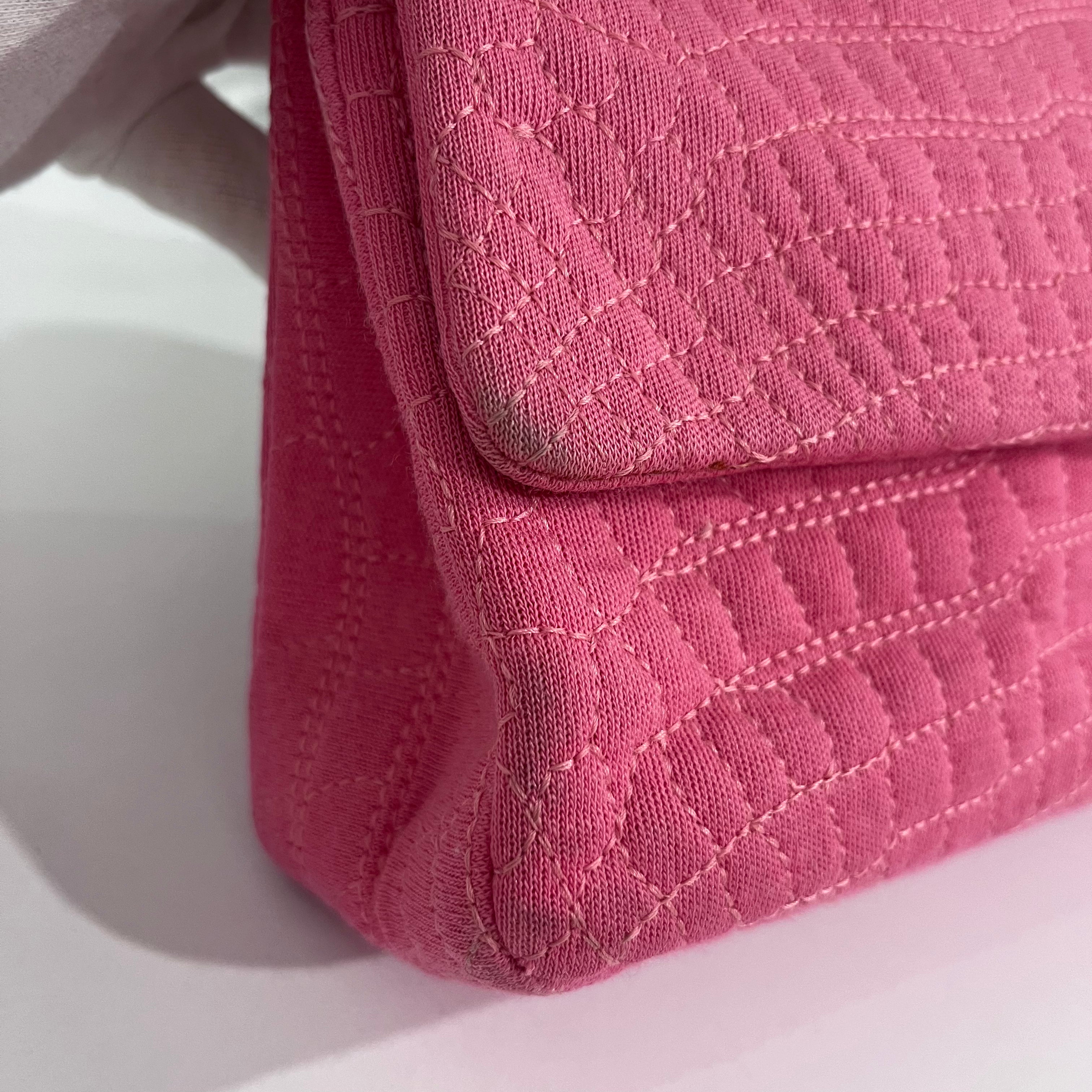 Chanel Pink Jersey Coco Croc Reissue 226 Double Flap Bag